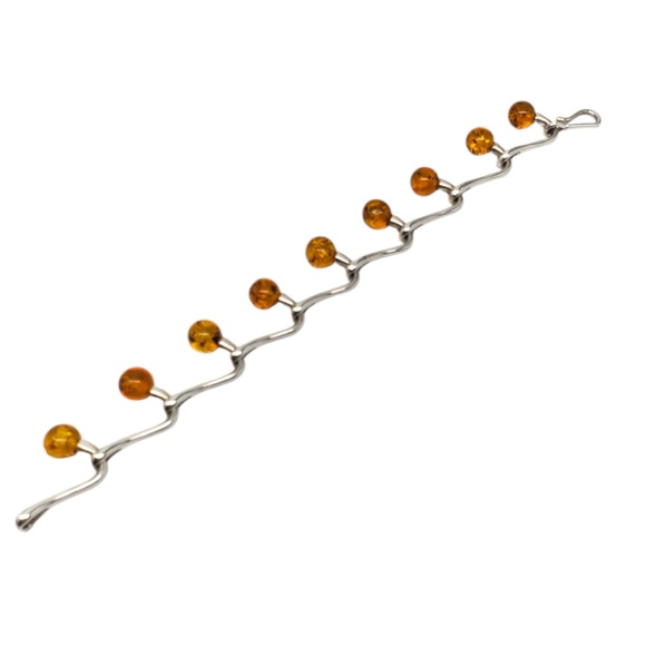 Sterling Silver Amber Beads Link Bracelet #20643 - Picture 2 of 9